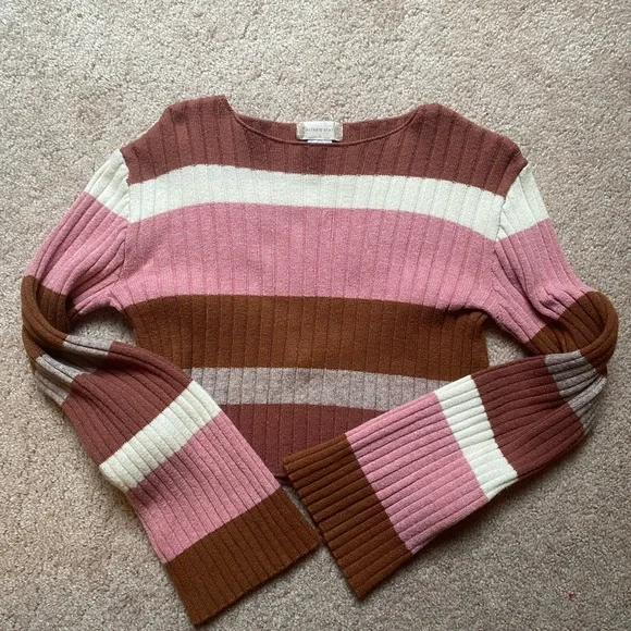 Altar'd State Pink and Brown Striped Sweater - Picture 1 of 3